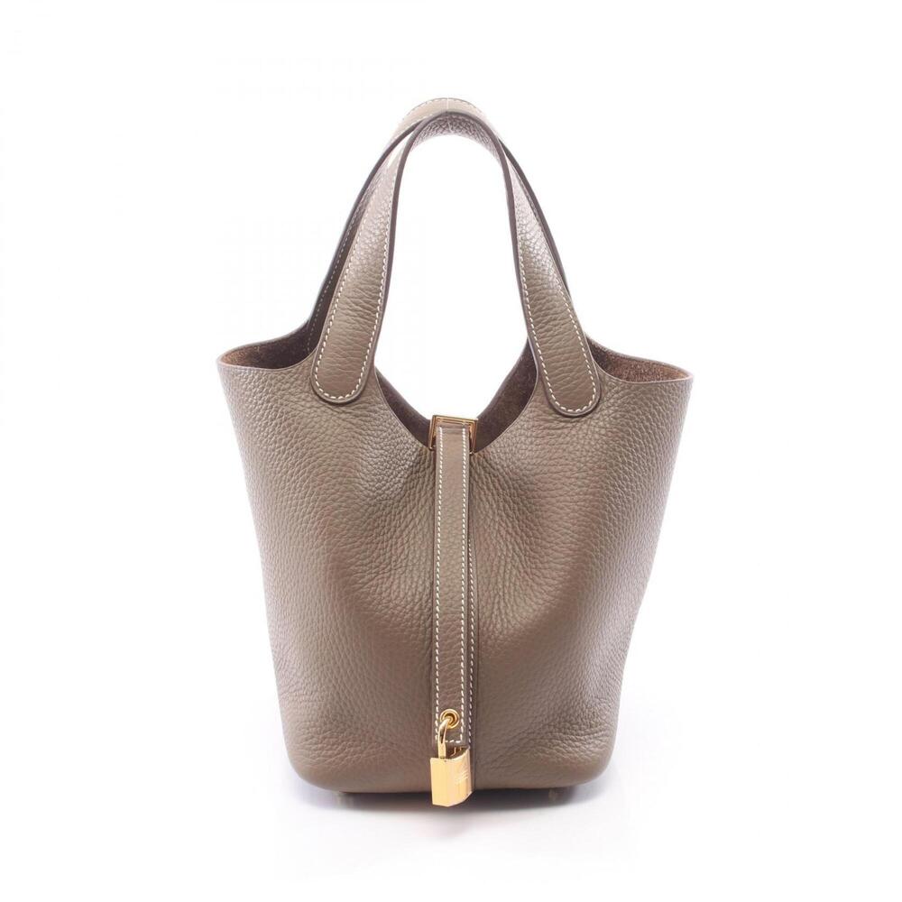 Hermes Picotin Lock PM Handbag, Leather, Taurillon Clemence Women's, Gray